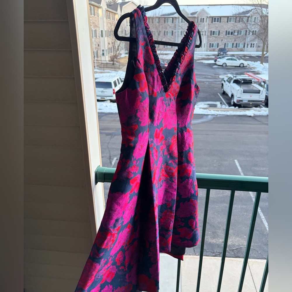 🆕🌸 Adrianna Papell Navy Multi Floral Jacquard Dress Size 8,14 Evening Cocktail - Picture 6 of 17